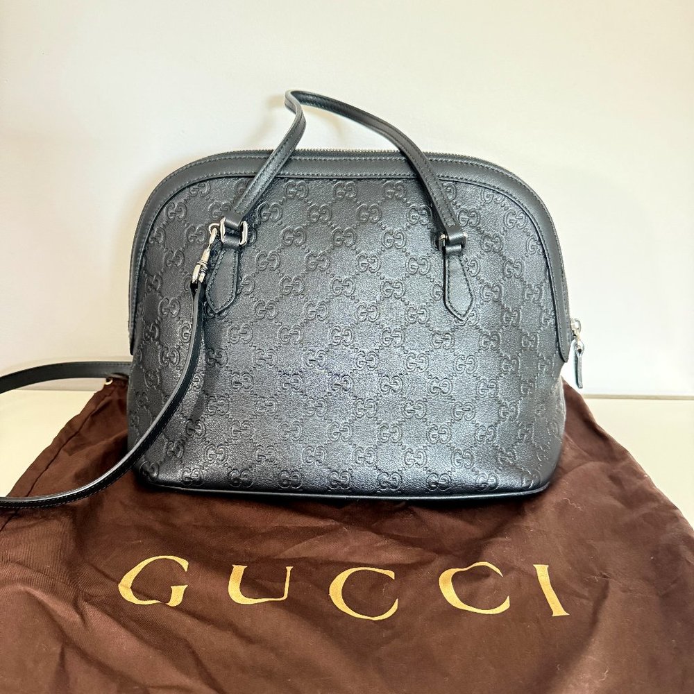 Gucci 2 Way Handle Shoulder Black Leather 100% Authentic